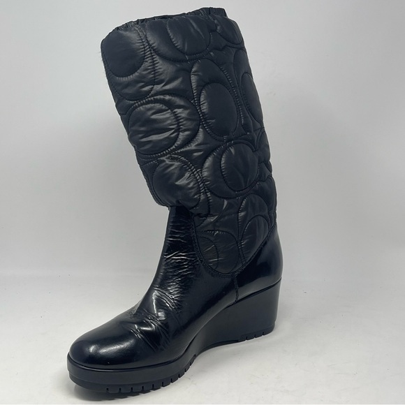 Coach Cantina Quilted Puffer Wedge Boots Womens 9 B Black Patent Signature C - Picture 7 of 13